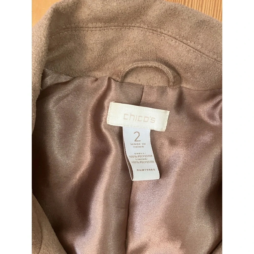 Chicos Jacket Sz 2‎ Brown Faux Suede Button
